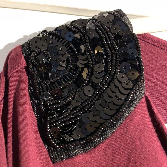 Pepper berry black/cranberry dress top with sequined shoulders! - Picture 3 of 9